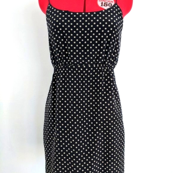 Black and Cream Silk Polka Dot Dress  Knee Length - Picture 2 of 8